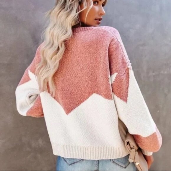 VICI Pink and Cream Vivianna Embelished Oversized Sweater with Pearls - Picture 8 of 8